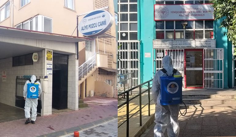 Yenişehir’de İbadethaneler ve Aile Sağlığı Merkezleri Dezenfekte Ediliyor